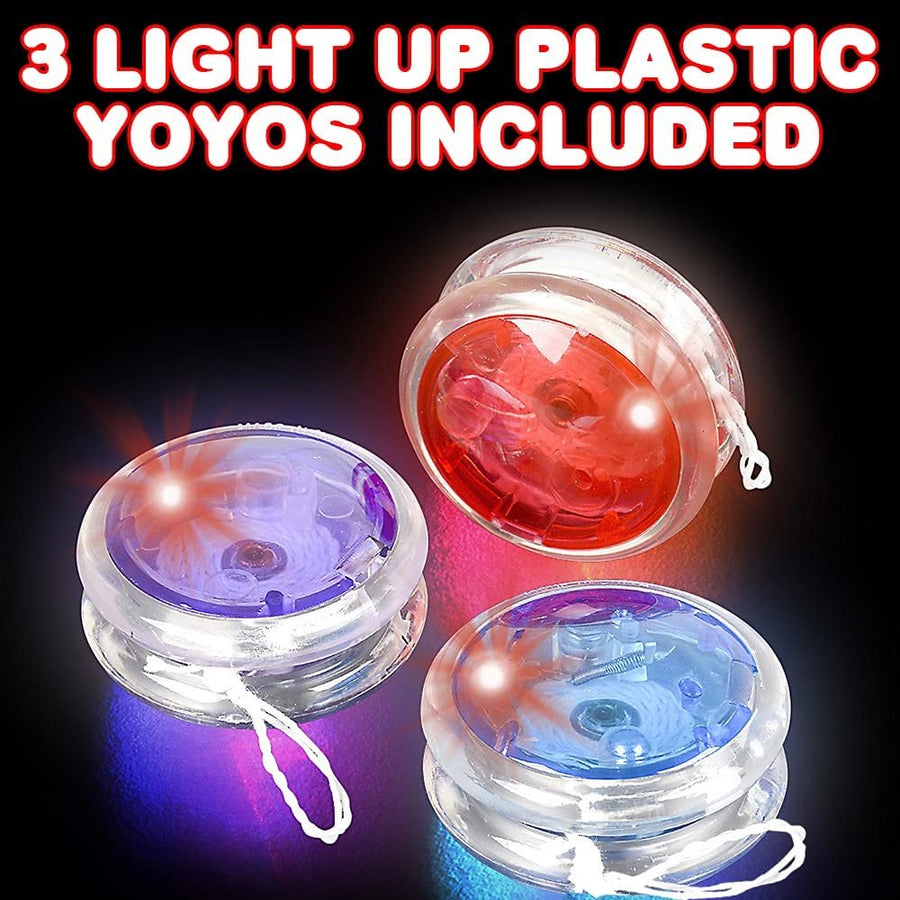 Light Up Plastic Yoyos for Kids, Set of 3, Classic Yo-Yo Toys with Flashing LEDs, Light-Up Birthday Party Favors, Goodie Bag Fillers, Holiday Stocking Stuffers, Classroom Prizes