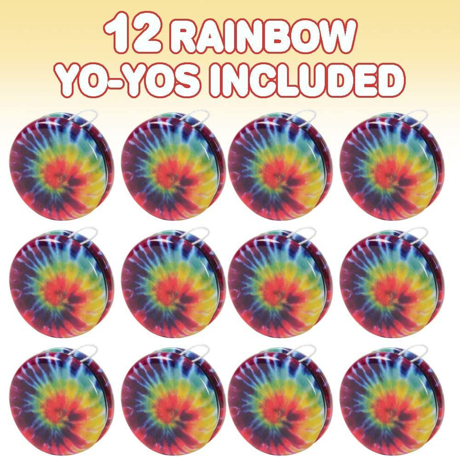 Rainbow Yoyos for Kids, Pack of 12, Metal Yo-Yo Toys with Colorful Designs, Birthday Party Favors, Goodie Bag Fillers, Holiday Stocking Stuffers, Classroom Prizes