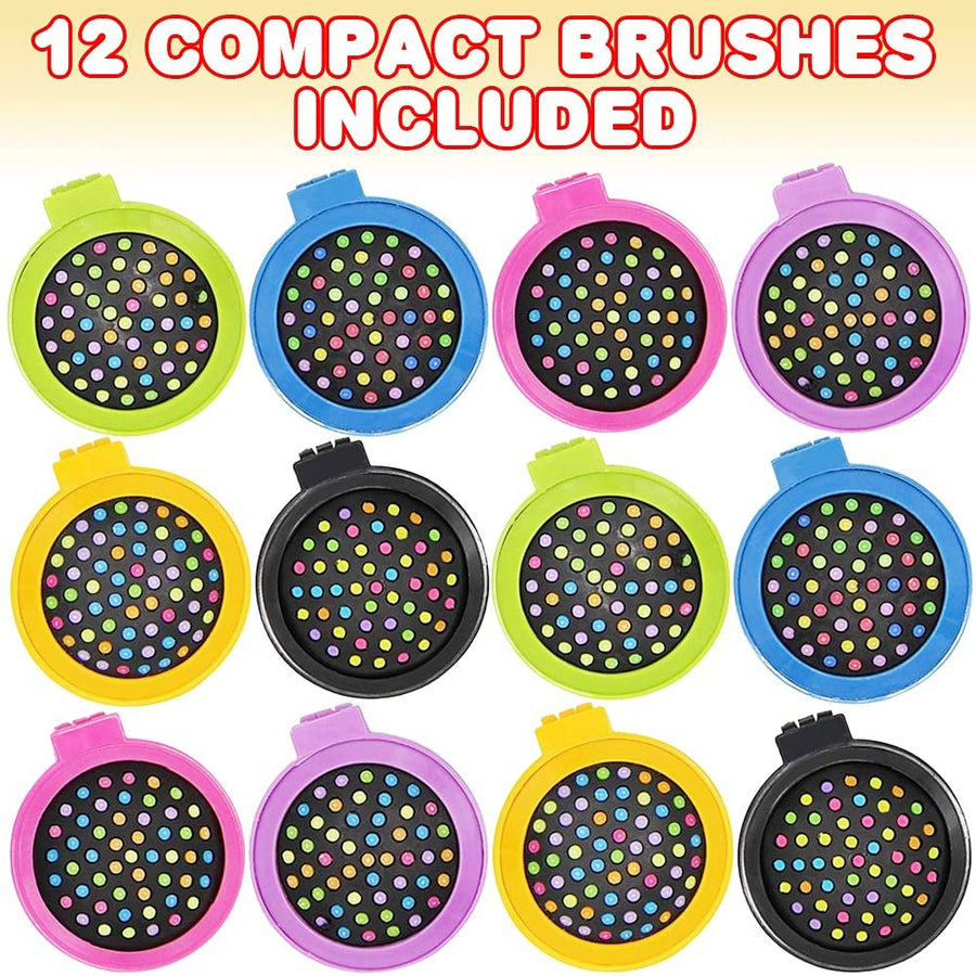 Compact Brushes for Kids, Set of 12, Travel-Sized Brushes with Mirror and Rainbow Bristles, Makeup Toys for Girls, Princess Birthday Party Favors, Goodie Bag Fillers, Assorted Colors