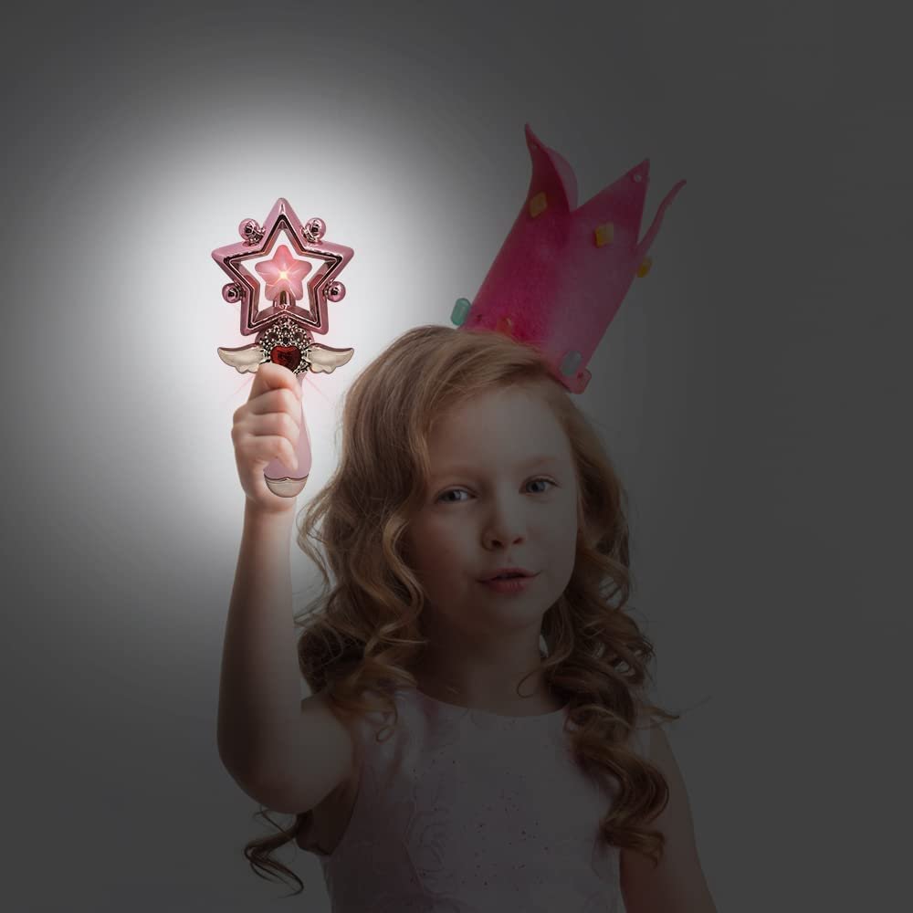 8" Light Up Magic Star Wand, Set of 2, Cute Princess Wands with Flashing LED Effect & Magical Sounds, Batteries Included, Pretend Play Prop, Best Birthday Gift, Party Favor for Kids