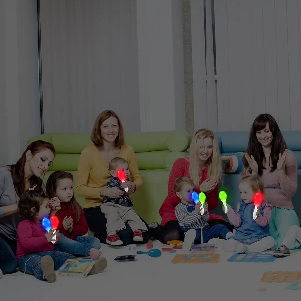 Light-Up Color Changing Maracas, Pack of 3, Flashing LED Music Hand Shakers, Fun Noise Makers and Toy Musical Instruments, Birthday Party Favors, Goodie Bag Fillers for Kids
