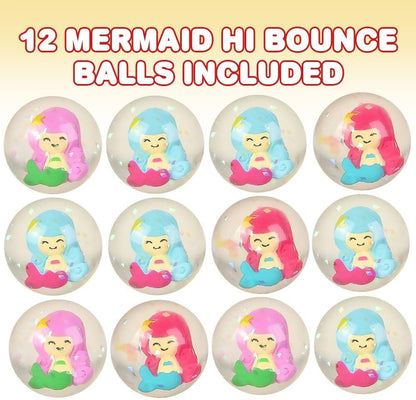 ArtCreativity Mermaid High Bounce Balls, Set of 12, Balls for Kids with 3D Mermaid Character Inside, Outdoor Toys for Encouraging Active Play, Mermaid Party Favors and Pinata Stuffers for Boys & Girls