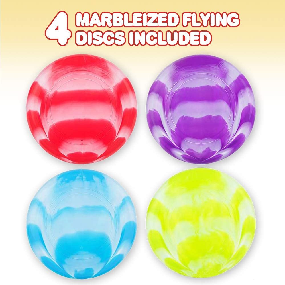 Flying Disc Saucer Toys - Set of 4-10.5" Flyer Disks for Kids and Adults - Durable Plastic - Fun Summer Outdoor Activity Game for Boys, Girls - Camping, Birthday Party Favors