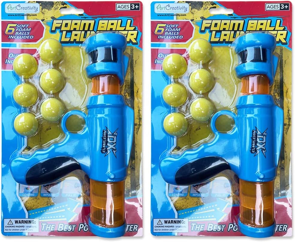 Foam Ball Launchers, Set of 2, Pump Action Shooting Toy Blasters for Kids with 12 Balls, Outdoor Summer Fun, Fetch Toy for Dogs, Great Birthday Gift for Boys and Girls