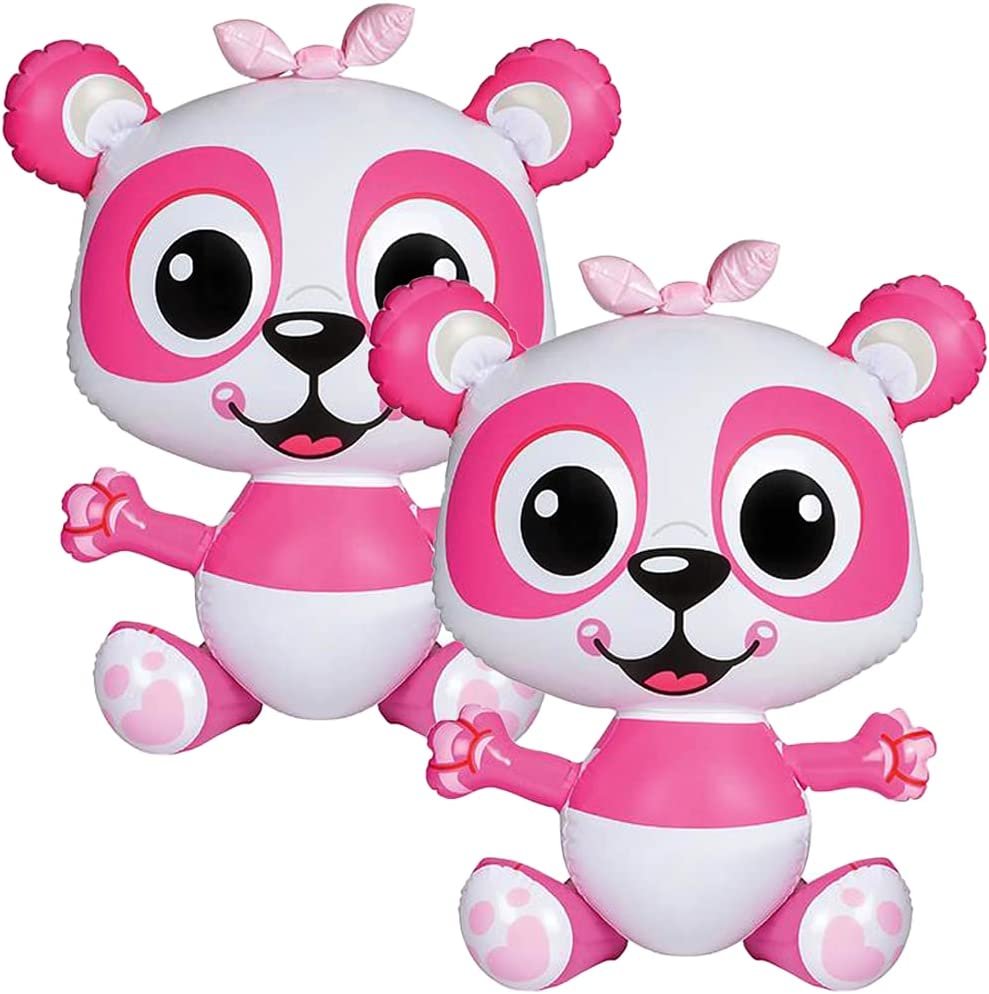 Pink Panda Inflates, Set of 2, Blow-Up Panda Inflates for Birthday Party Favors, Party Decorations and Supplies, Pool Party Float, and Game Prize for Kids