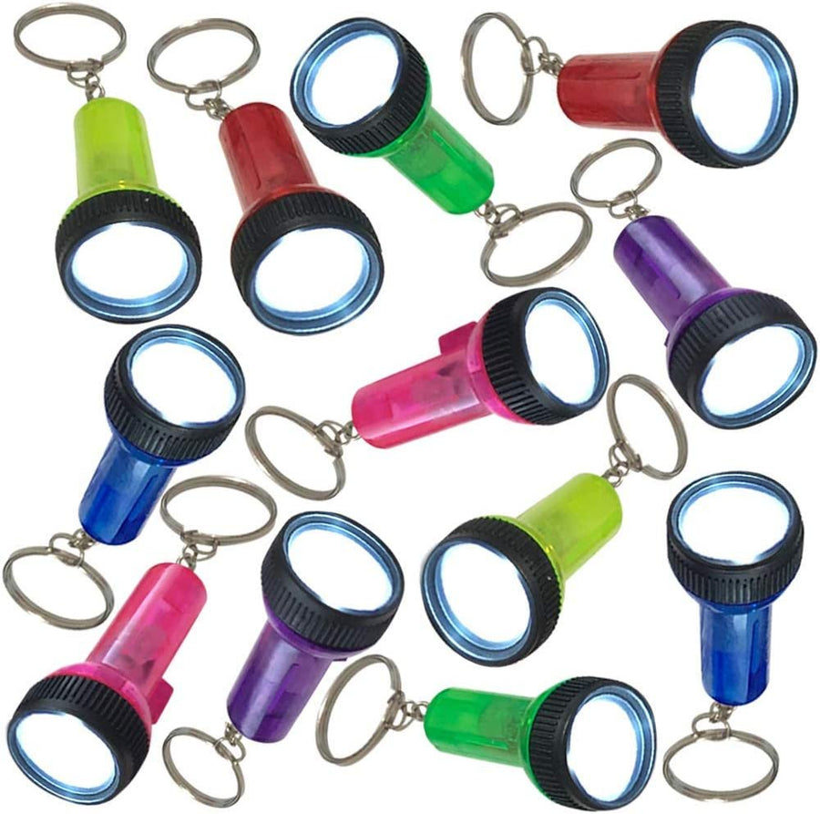 Flashlight Keychains, Pack of 12, LED Key Chains for Kids in Assorted Colors, 2.25" Durable Plastic Keyholders, Birthday Party Favors, Goodie Bag Fillers