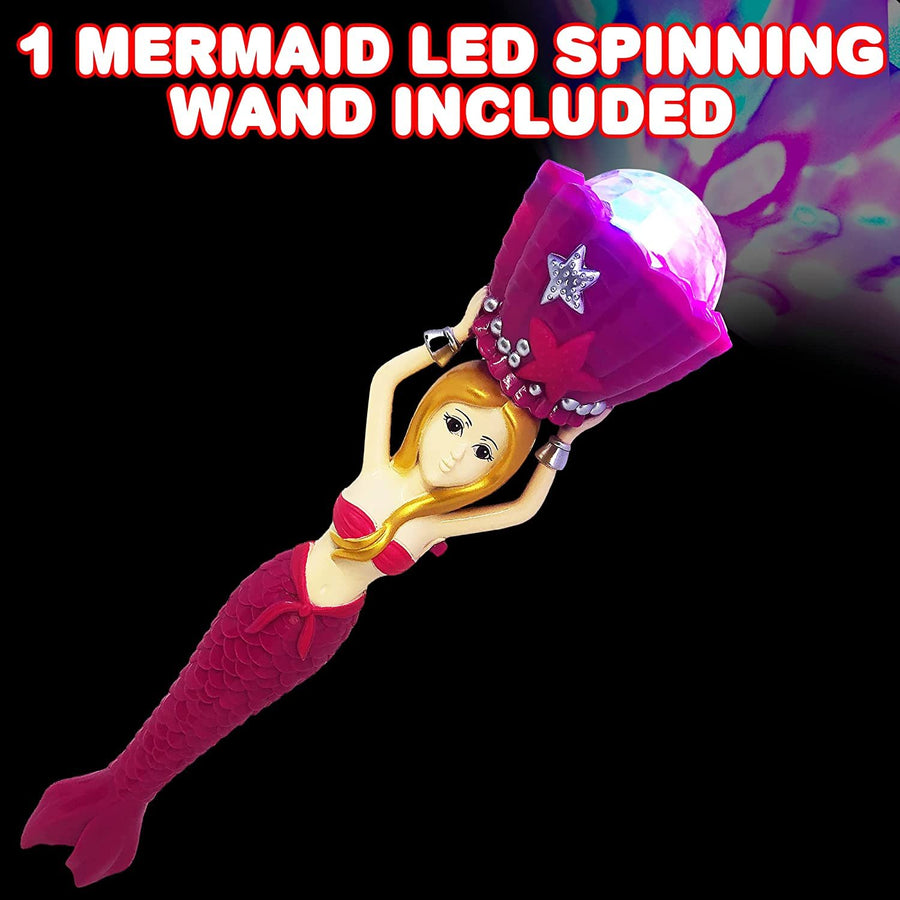 Light Up Mermaid Wand with Sounds, 11.75" Toy Wand with Spinning LEDs and Sound Effects, Batteries Included, Great Mermaid Gift Idea for Boys and Girls, Fun Birthday Party Favor