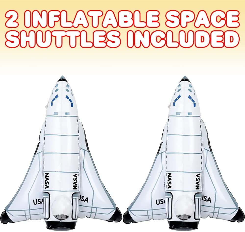 Space Shuttle Inflates, Set of 2, Inflatable Astronaut Toys for Kids, Decorations for Outer Space Themed Parties, 14" Long Party Inflates, Fun Pretend Play Accessories