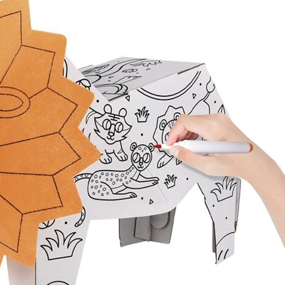 Construct Your Own Lion Art Project, DIY Art Kit for Kids with 6 Markers, Doodle Construct Lion for Boys and Girls, Engaging Arts and Crafts for Kids