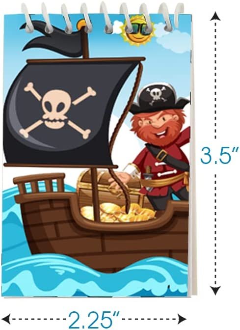 Mini Pirate Notebooks, Pack of 16, Small Spiral Notepads with Colorful Covers, Cute Stationery Supplies for School and Office, Fun Birthday Party Favors, Goodie Bag Fillers for Kids