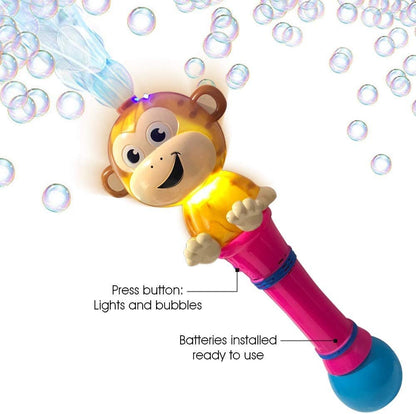 ArtCreativity Light Up Monkey Bubble Blower Wand - 12 Inch Illuminating Bubble Blower with Thrilling LED Effects, Batteries and Bubble Fluid Included, Great Gift Idea, Party Favors - Assorted Colors