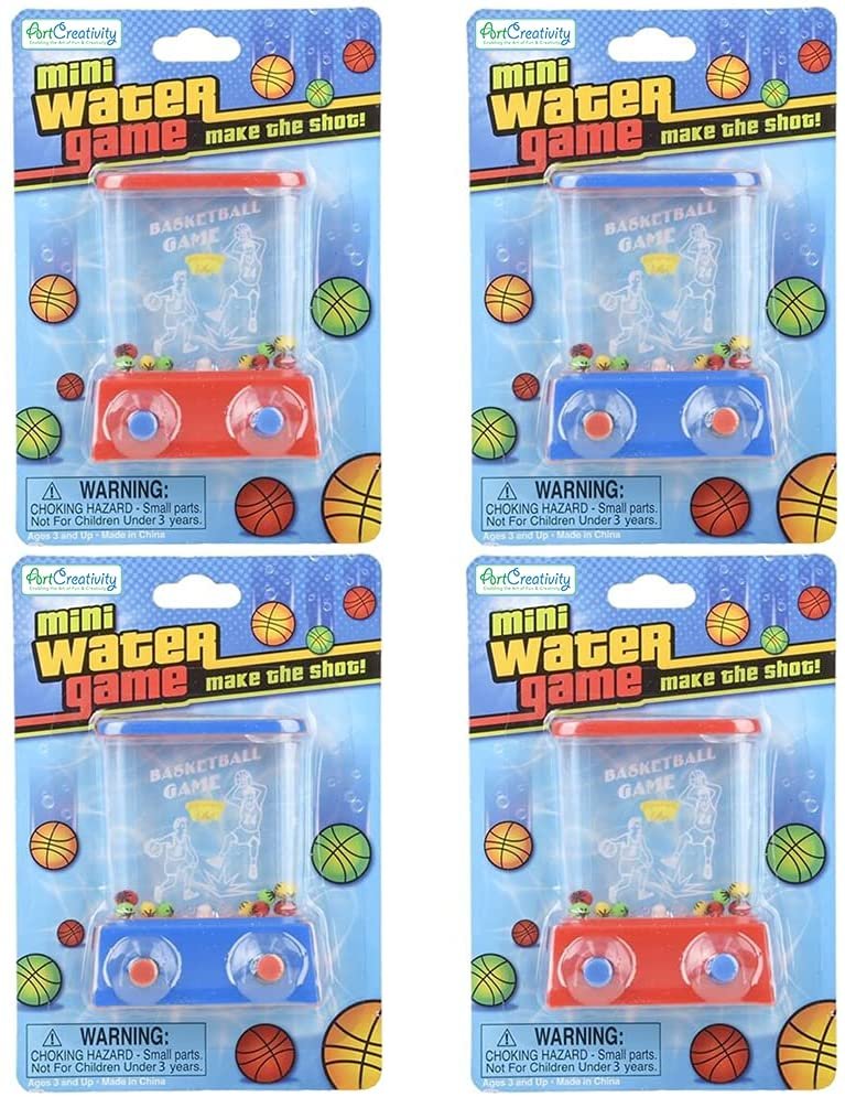 Handheld Water Games, Set of 4, Red and Blue, Water Ring Arcade Game for Kids, Goody Bag Fillers, Birthday Party Favors for Children, Road Trip Travel Toys for Boys and Girls