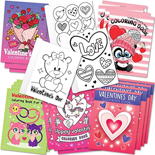 Valentines Day Coloring Books for Kids Bulk, Pack of 20, Small Color Booklets in 5 Designs, Valentine Party Favors for Kids, Educational Valentine Gifts for Kids Classroom, Valentine Treats for Kids