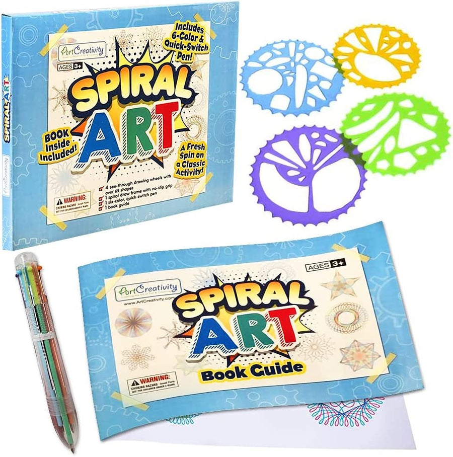 Spiral Drawing Art Set for Kids - 7 Piece Kit - Includes 6-in-1 Color Pen, Drawing Templates and Sketching Pad - Unique Arts and Craft Supplies - Great Gift for Boys and Girls