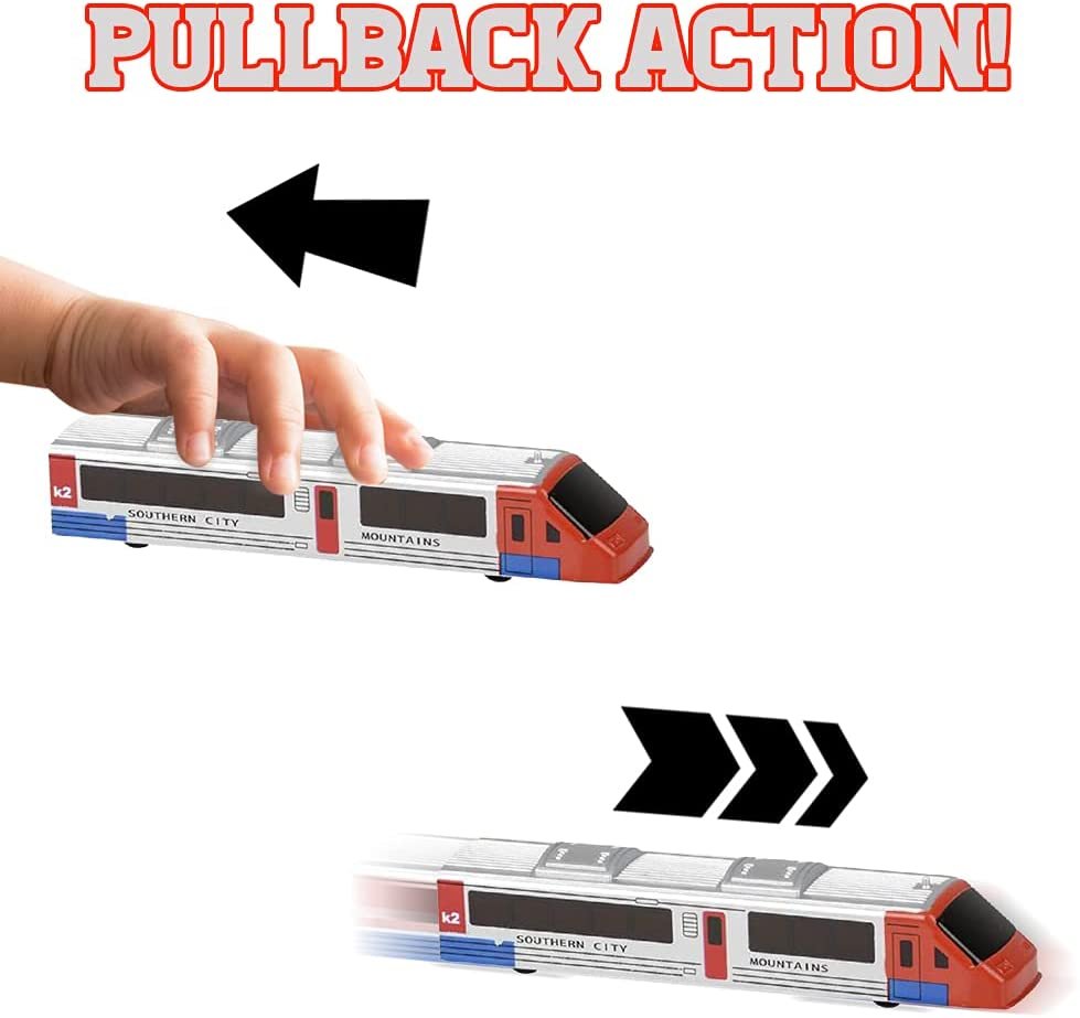 High Speed Pullback Trains for Kids, Set of 12, Kids Train Set with Pull Back Action in Assorted Colors, Train Party Decorations, Birthday Party Favors and Goody Bag Fillers for Children