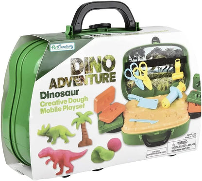 ArtCreativity Dinosaur Theme Modeling Clay Playset on Wheels, Play Dough Activity Kit with 10 Dinosaur Molding Accessories, 8 Dough Colors, & Travel Case, Safe & Non-Toxic for Kids, Great Gift Idea