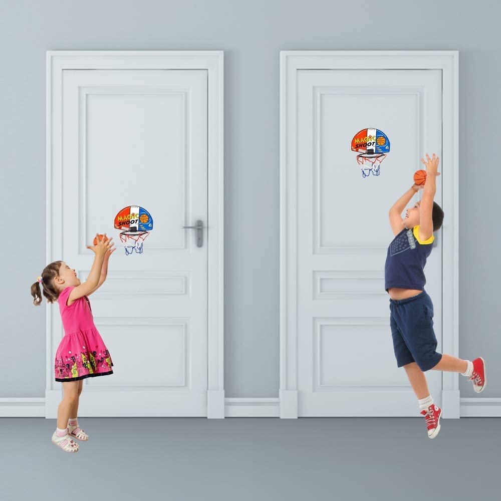 Magic Shot Basketball Game, 12 Sets, Each Set Includes 1 Mini Ball, 1 Back Board Net, & Mounting Tape, Indoor Basketball Sets for Home, Office, Bedroom, Best Gift for Boys and Girls