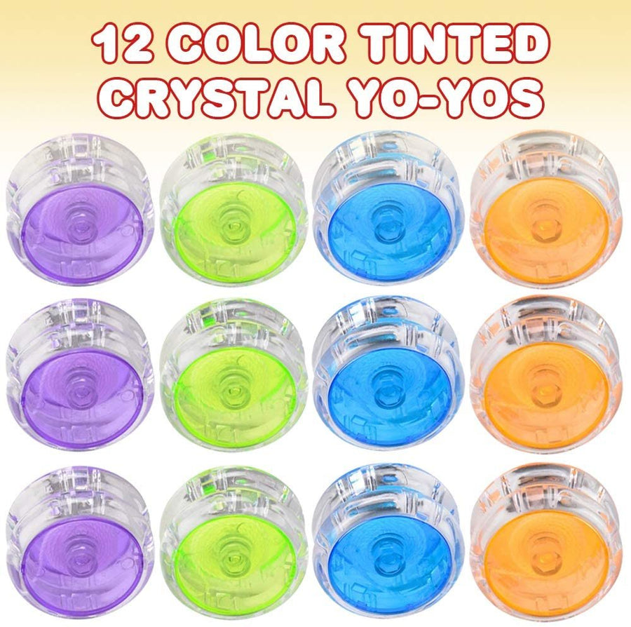 Color Tinted Crystal Yoyos for Kids, Pack of 12, Plastic Yo-Yo Toys in Assorted Colors, Fun Birthday Party Favors, Goodie Bag Fillers, Holiday Stocking Stuffers, Classroom Prizes