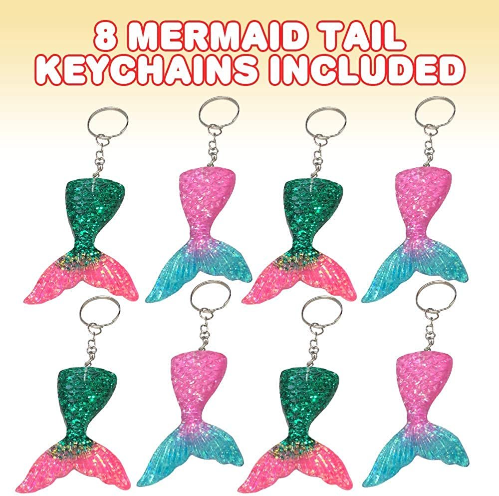 Mermaid Tail Keychains, Pack of 8, Mermaid Party Favors, Birthday Party Supplies, Goodie Bag Fillers, Prize for Boys and Girls