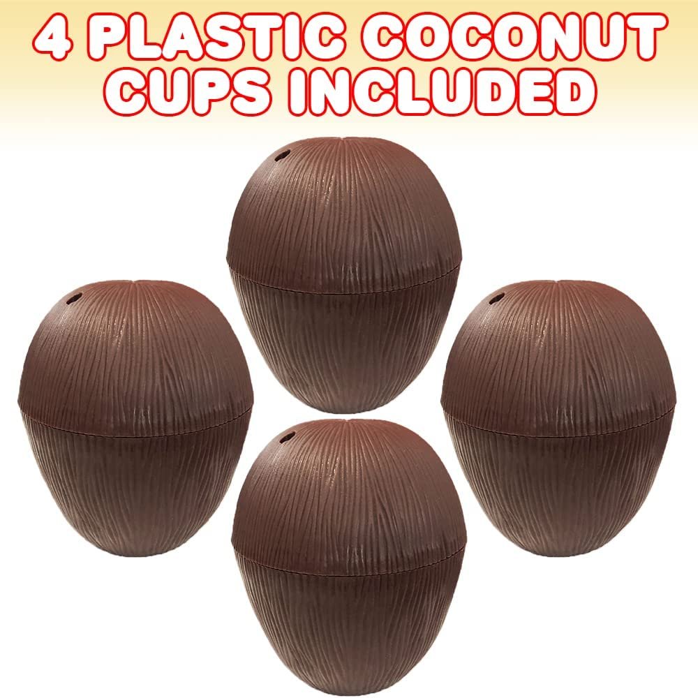 ArtCreativity Plastic Coconut Cups, Set of 4, Coconut Party Cups with