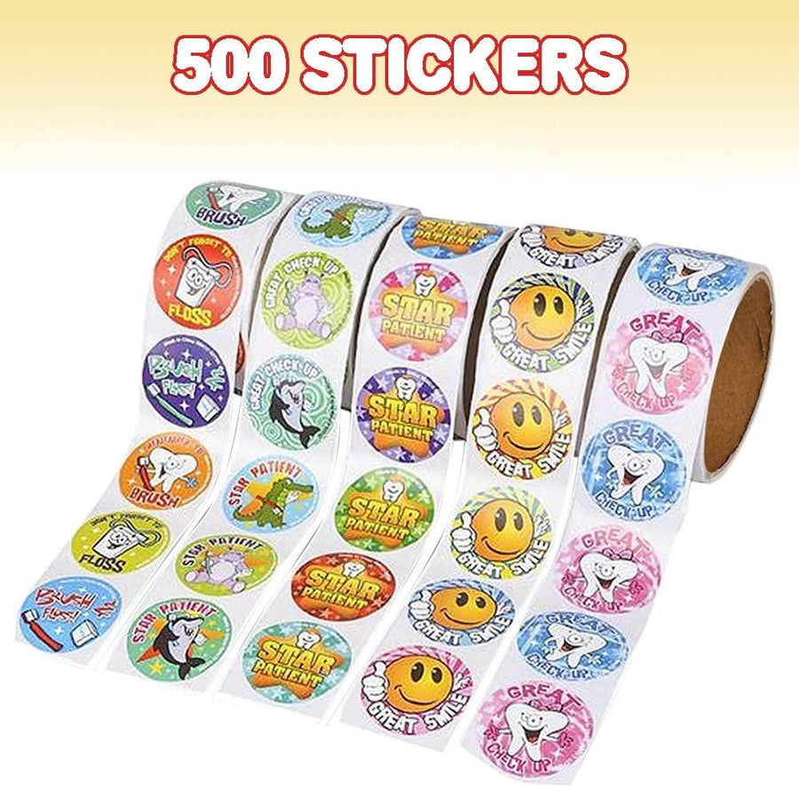 Dental Sticker Rolls Assortment - Set Includes 500 Dental Themed Stickers - Dental Reward, Goodie Bag Fillers, Party Favors - Fun Craft Tool for Children Ages 3+