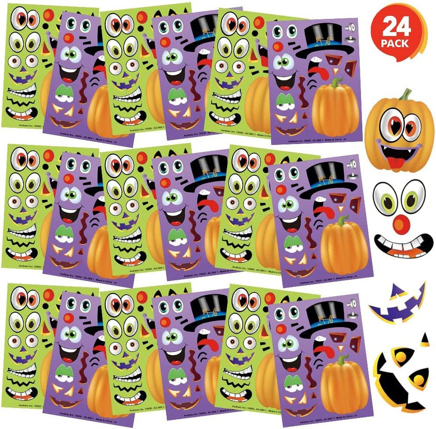 Make Your Own Jack-O-Lantern Face Sticker Set - 24 Sheets - Customizable Halloween Stickers for Kids, Fun Crafts Classroom Activity, Best for Halloween Party Favors, Goodie Bag Fillers