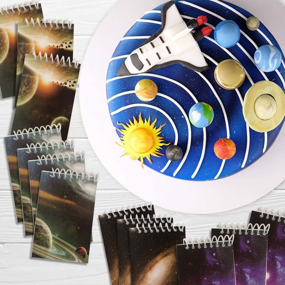 Mini Space Notebooks, Pack of 16, Small Spiral Notepads with Galaxy-Themed Covers, Cute Stationery Supplies for School and Office, Fun Birthday Party Favors, Goodie Bag Fillers for Kids