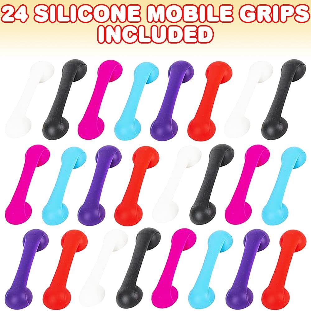 ArtCreativity Silicone Mobile Grips for Cell Phones, Set of 24, Smart Phone Finger Straps in Assorted Colors, Fun Smartphone Accessories for Kids and Adults, Goodie Bag Fillers and Party Favors