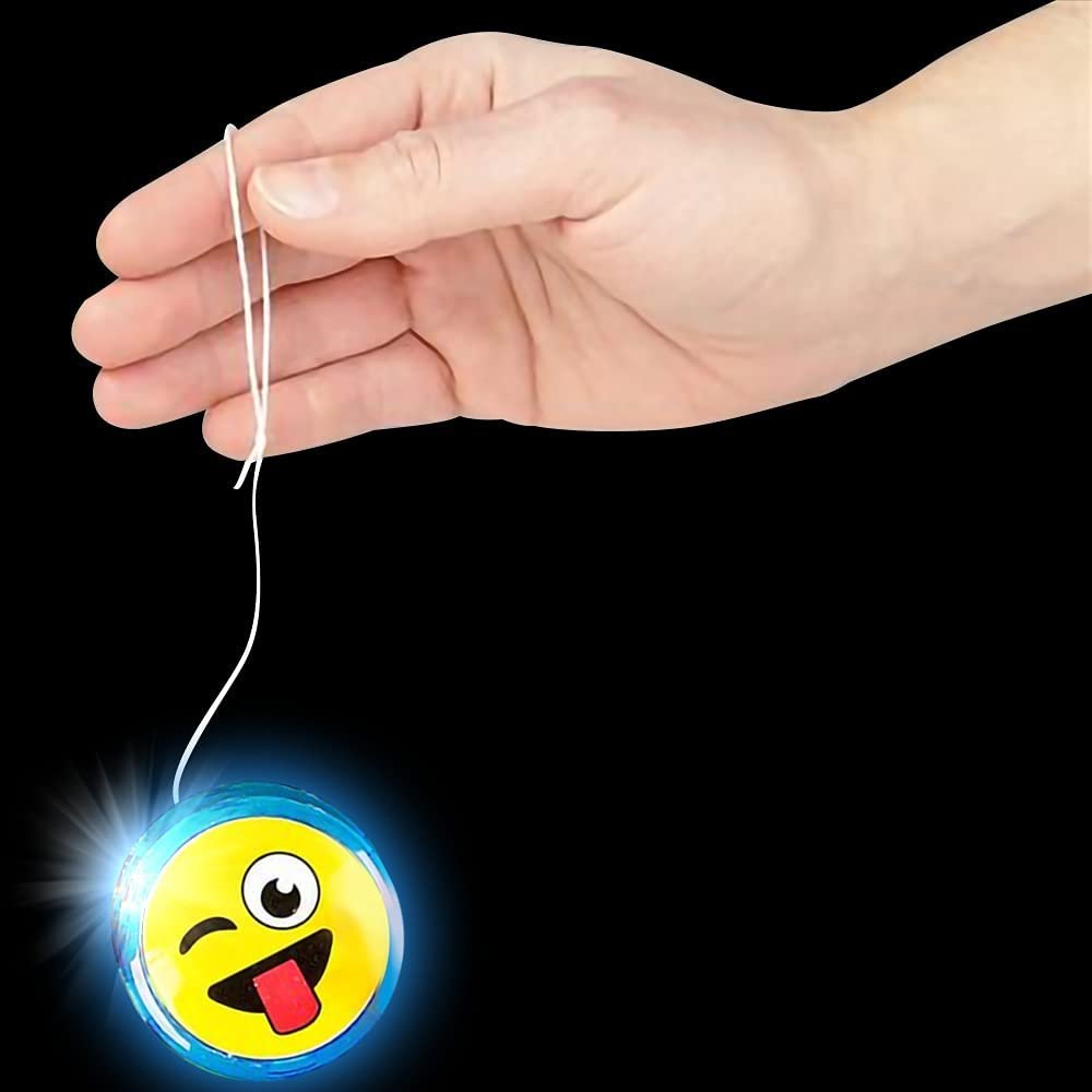 Light Up Emoticon Yoyos for Kids, Set of 12, Classic Plastic YoYo Toys with Flashing LEDs, Light-Up Birthday Party Favors, Goodie Bag Fillers, Holiday Stocking Stuffers, Classroom Prizes