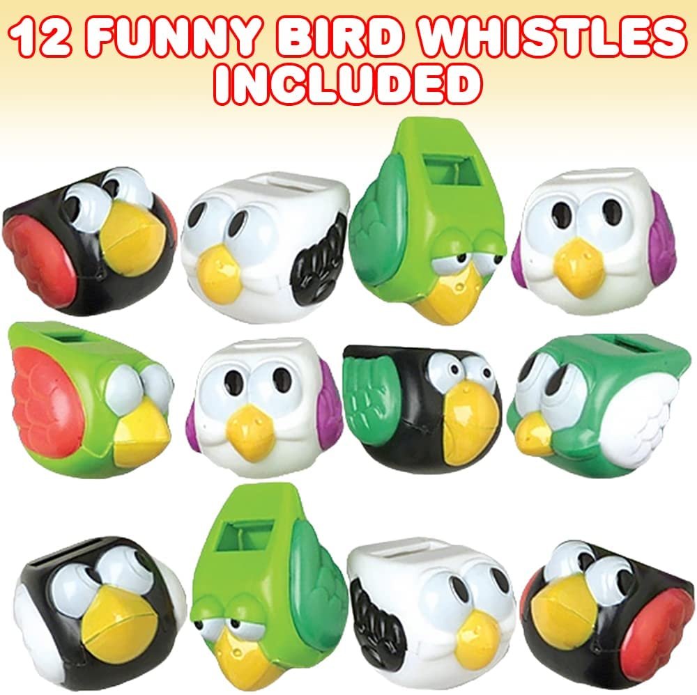 Bird Whistles for Kids, Set of 12, Noisemaker Toys for Kids with Funny Bird Faces, Great as Kids Birthday Party Favors, Goodie Bag Fillers, and Pinata Stuffers, Assorted Styles