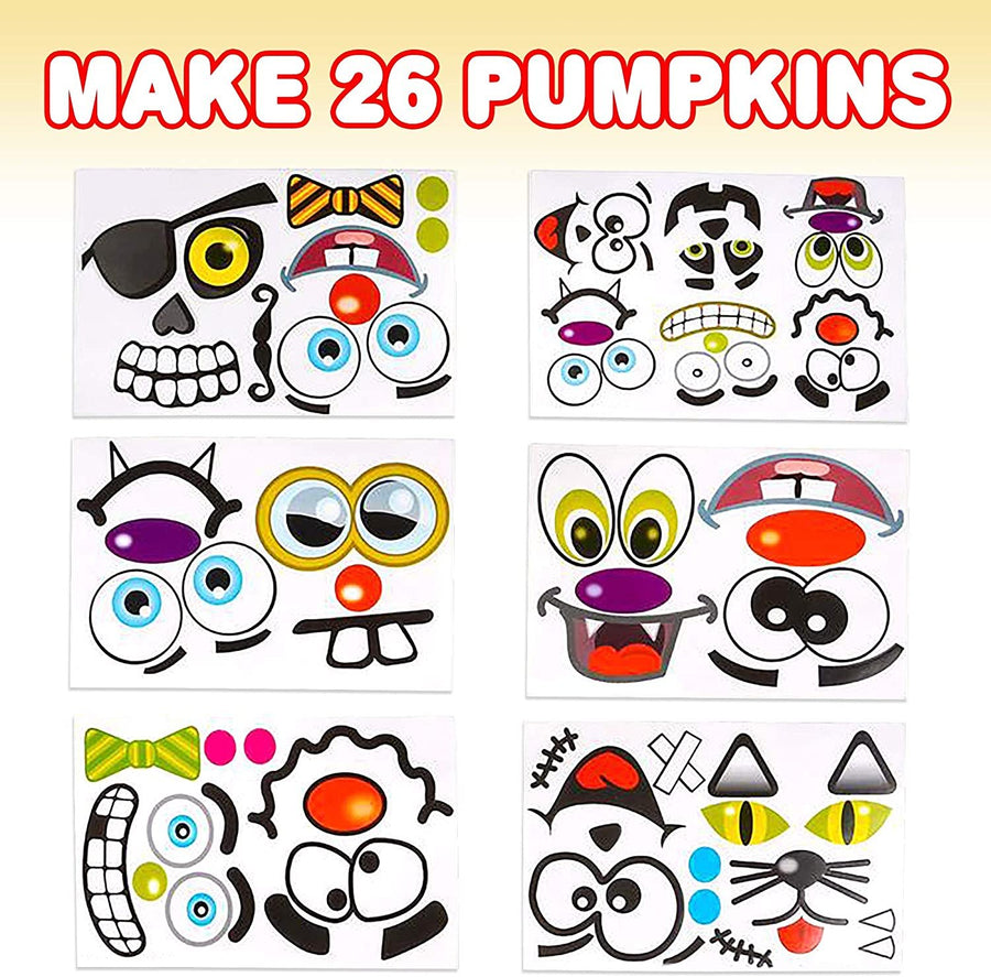 Halloween Pumpkin Decorating Stickers - 12 Large Sheets - Jack-o-Lantern Decoration Kit - 26 Total Face Stickers - Cute Halloween Decor Idea - Treats, Gifts, and Crafts for Kids- 6" x 9"