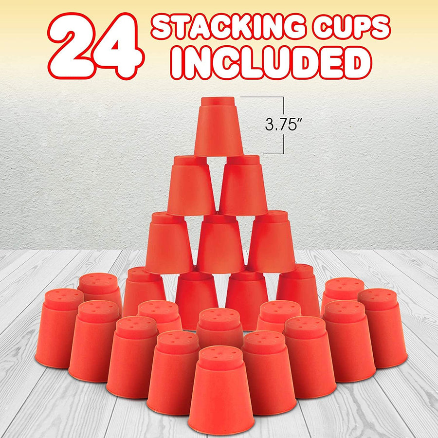Gamie Stacking Cups Game with 18 Fun Challenges and Water Timer, 24 Stacking Cups, Sturdy Plastic, Classic Family Game, Great Gift Idea for Boys and Girls, Tons of Fun