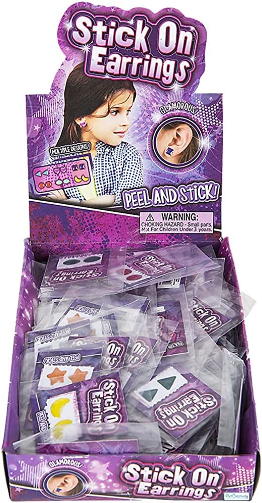 ArtCreativity Stick on Earrings for Girls, Set of 144, Individually Packed 3D Earring Stickers with 8 Different Designs, Dress-Up Accessories and Princess Party Favors for Kids, Goodie Bag Fillers