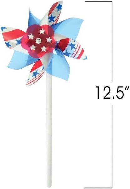 ArtCreativity 4 Inch Stars and Stripes Pinwheels, Set of 12, Red, White, and Blue, Independence Day Decorations, July 4th Décor for Yard, Garden, Lawn, Patriotic Party Favors for Kids