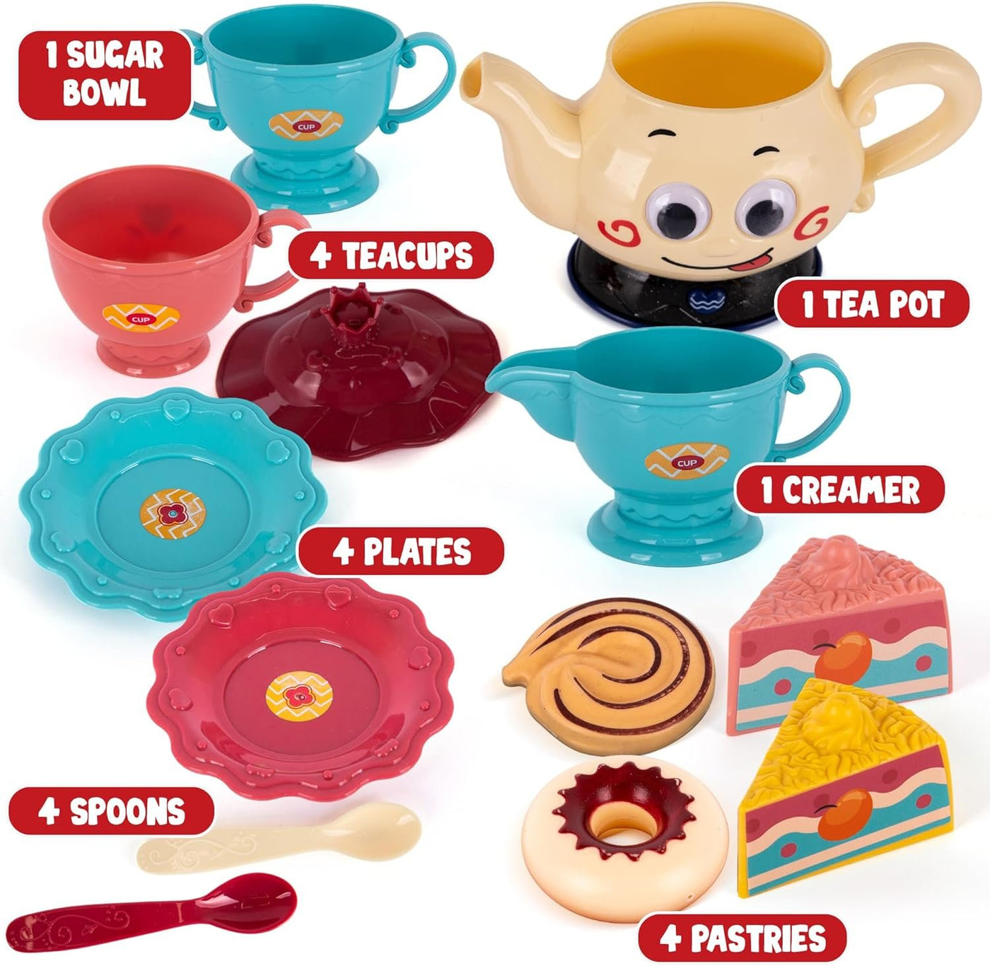 Musical Tea Set for Girls - 19-Piece Girls Tea Party Set -Toddler Tea Set with Motion-Activated Pouring Sound, Music, and Flashing Lights for Kids Ages 2 3 4 5 6