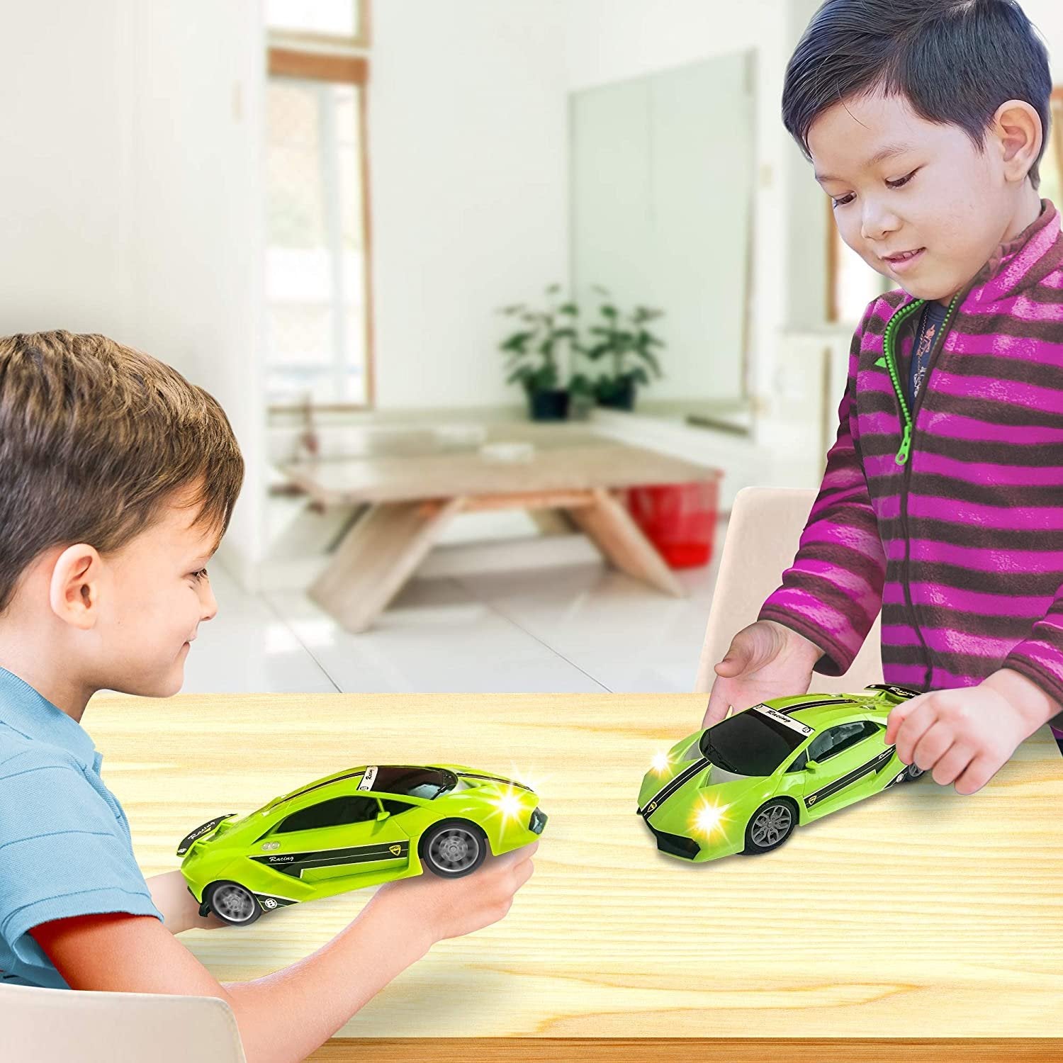 Green Racer Car with Lights and Sounds, Light-Up Push n Go Racer Car for Kids, LED Headlights and Engine Sound, Best Birthday Gift for Boys, Girls, Toddlers Ages 3+