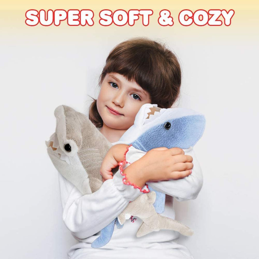 Cozy Plush Shark Set, 15" Soft and Cuddly Mako and Hammerhead Stuffed Animals for Kids, Cute Nursery Décor, Best Gift for Baby Shower, Boys, Girls, Toddler