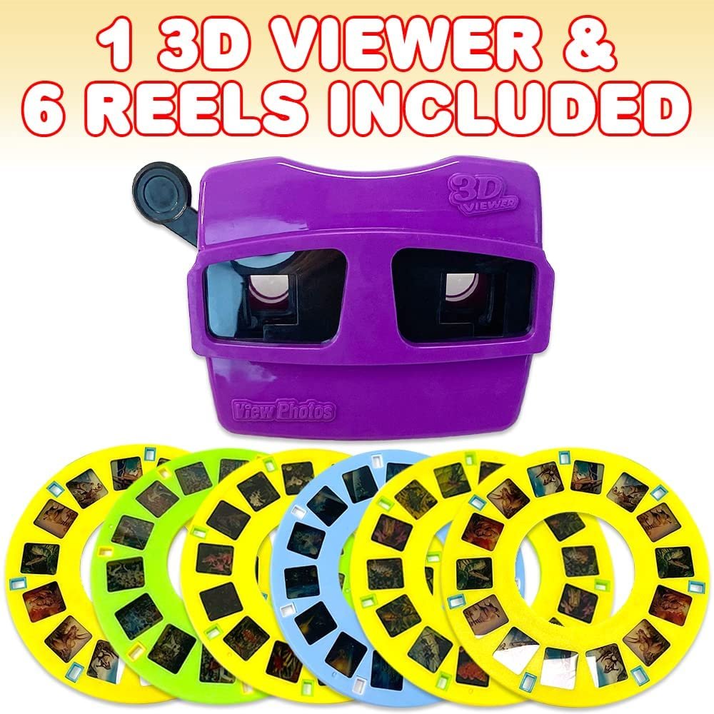 3D Viewer Toy with 6 Reels, Vibrant 3D Reel Viewer - Baseball, Flowers, Space, Dinosaurs, Animals & Insects Slides