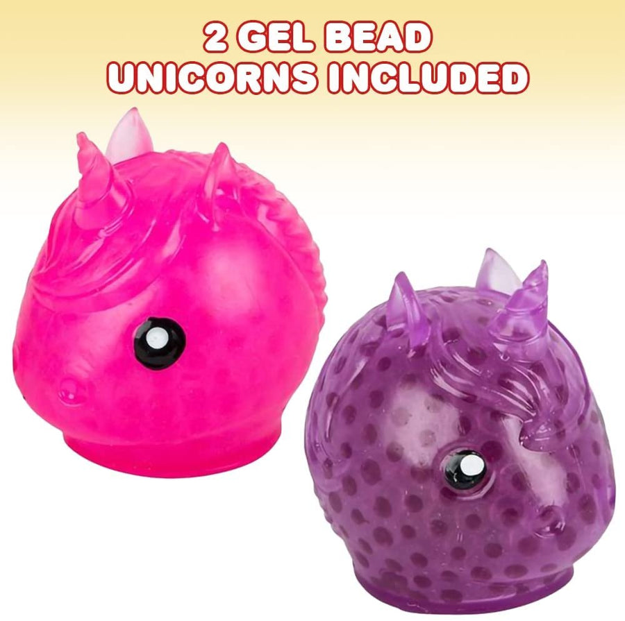 Gel Bead Unicorn Toy with Squeezy Water Beads, Set of 2, Cute Stress Relief Sensory Toys for Boys and Girls, Fun Unicorn Birthday Party Favors and Goodie Bag Fillers for Kids