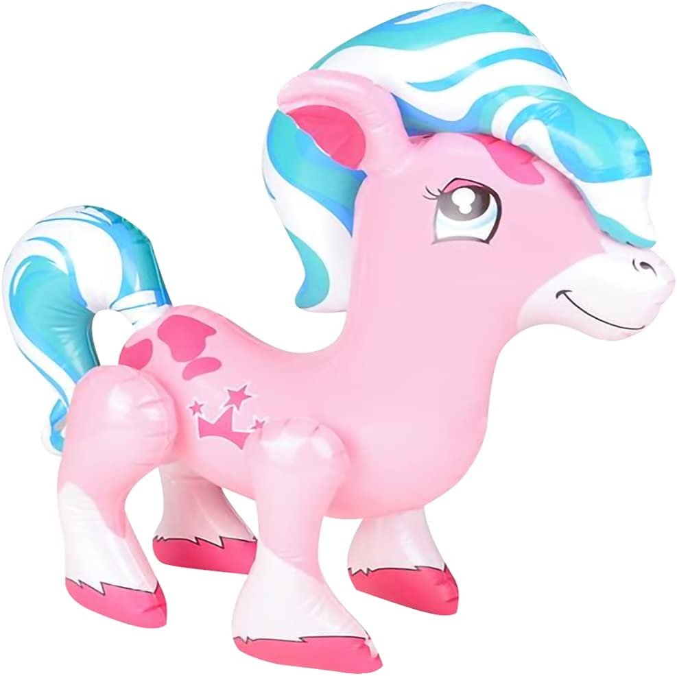 ArtCreativity Pink Pony Inflate, Animal Party Decorations and Supplies, Blow-Up Horse Inflate for Animal Birthday Party Favors, Pool Party Float, and Game Prize for Kids