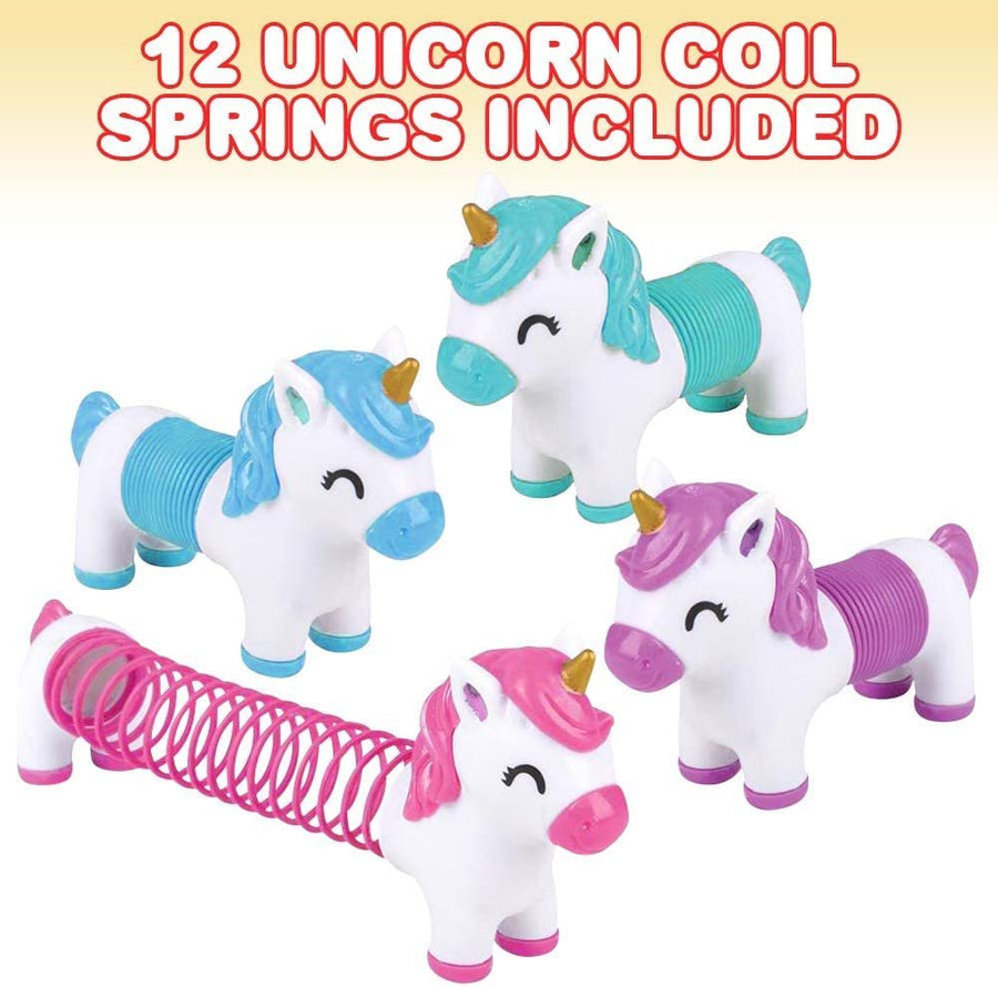 Rainbow Spring Unicorn Toys for Kids, Set of 12, Cute Unicorn Gifts for Girls and Boys, Fun Princess Birthday Party Favors and Goodie Bag Fillers, Stress Relief Fidget Toys, 4 Colors