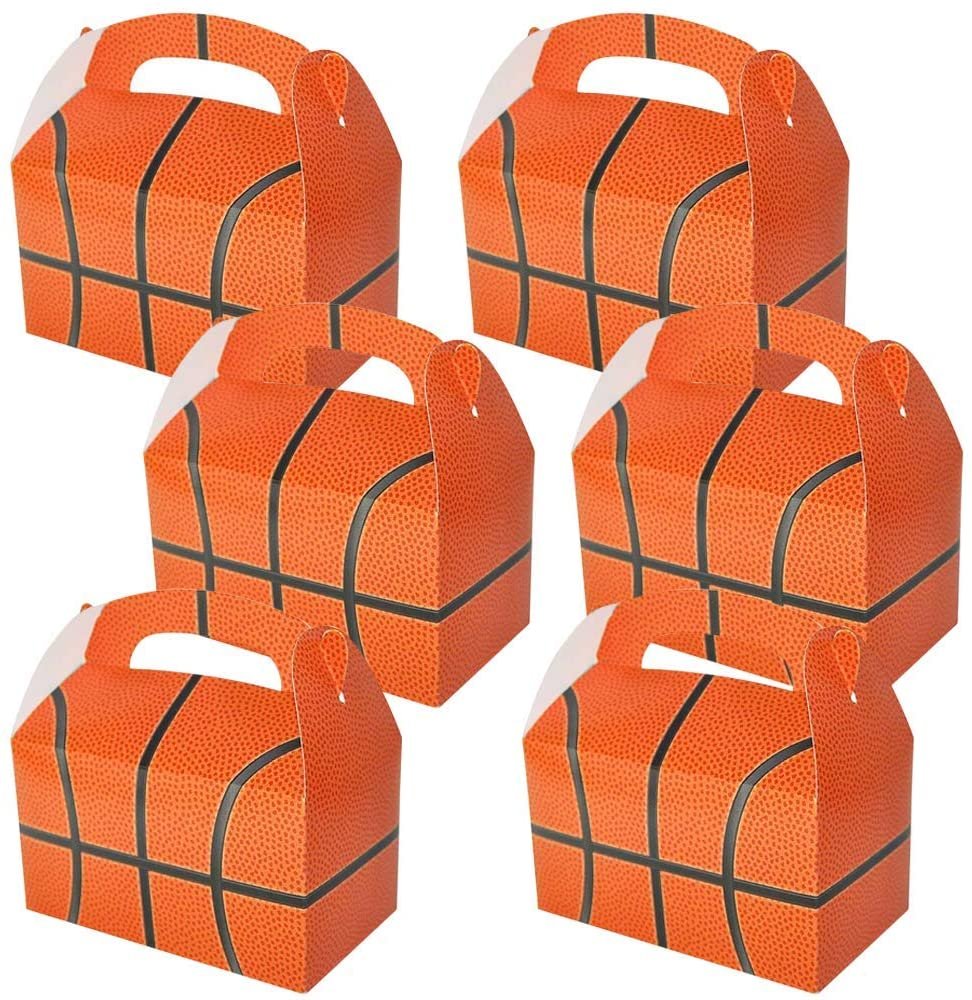 Basketball Treat Boxes for Candy, Cookies and Sports Themed Party Favors - Pack of 12 Cookie Boxes, Cute Team Favor Cardboard Boxes with Handles for Birthday Party Favors, Holiday Goodies
