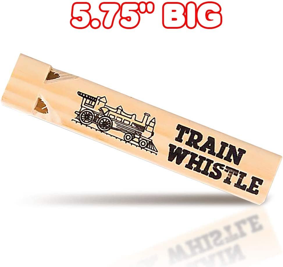 5.75" Wooden Train Whistle Set - Pack of 12 - Toy Wood Whistles - Fun Train Birthday Party Supplies, Cool Favors, Conductor Prop, Contest or Carnival Prize for Boys and Girls…