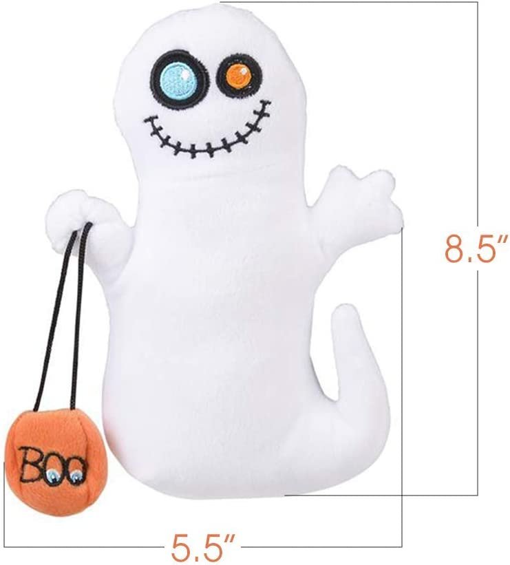 Ghost Plush Halloween Toys, Set of 2, Soft Stuffed Toys with Colorful Eyes and Basket, Fun Halloween Party Favors for Kids, Great for Spooky Events, Photo Booth Props, and Decorations