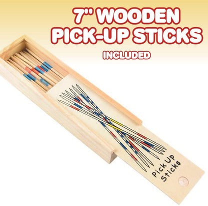 Wooden Game Set by GamieTM - 5 Fun Games for Kids and Family - Includes Tic-Tac-Toe, Tower, Domino, Triangle, Pick-up Stick - Compact Size - Best Gift for Boy or Girl 5+.