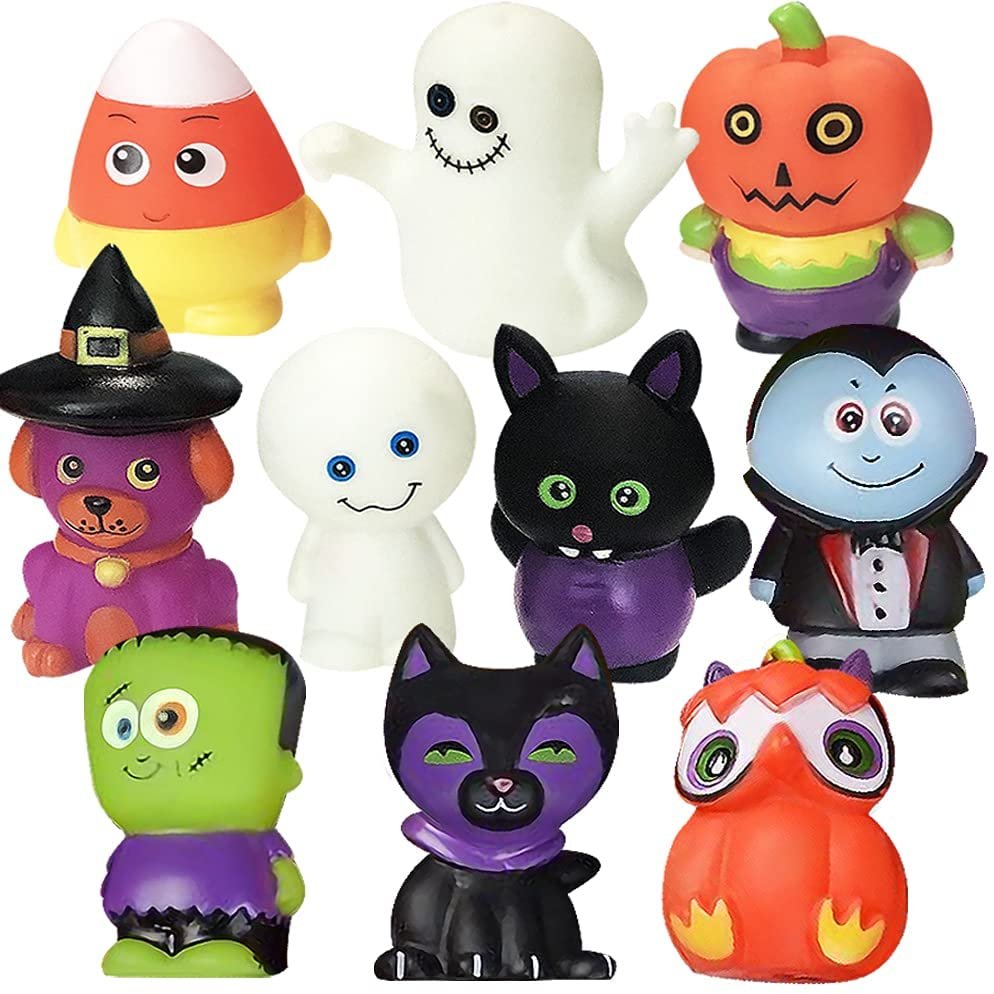 Assorted Halloween Rubber Characters for Kids, Pack of 10, Variety of Halloween Figures, Trick or Treat Supplies, Goodie Bag Fillers, Party Favors, Halloween Themed Bathtub Toys