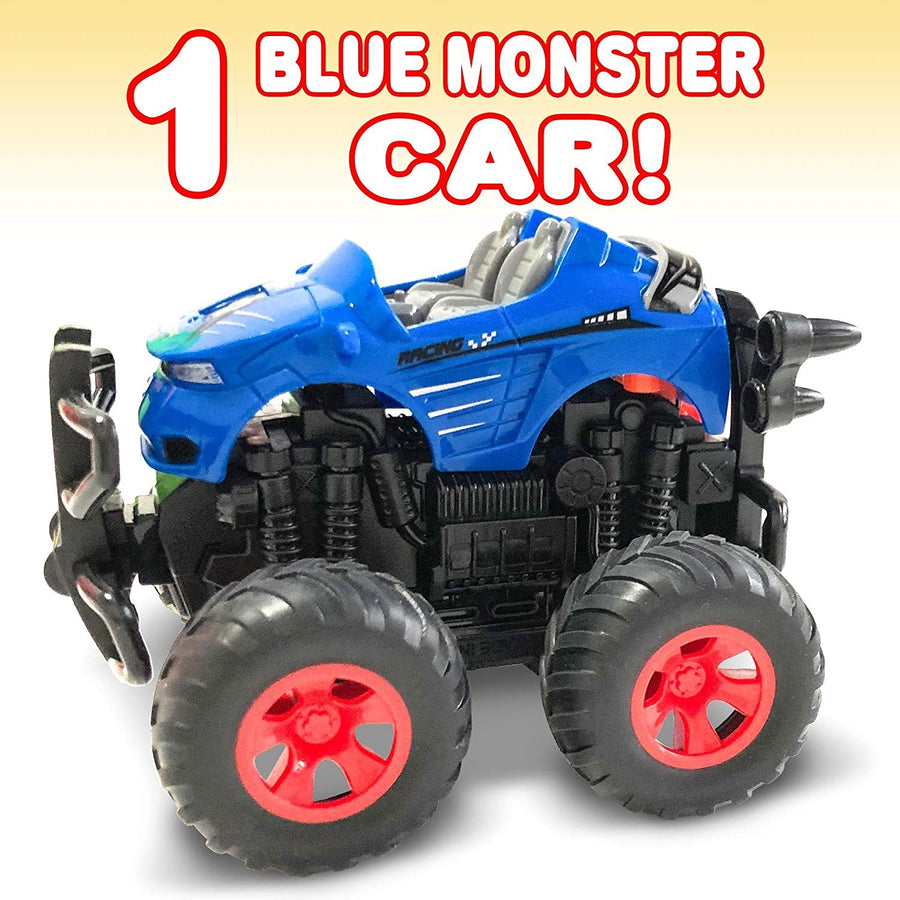 Blue Monster Car for Boys and Girls, Friction Powered Push n Go Monster Toy Car for Kids, Cool and Realistic Design with Big Wheels, Best Birthday Gift for Children Ages 3+