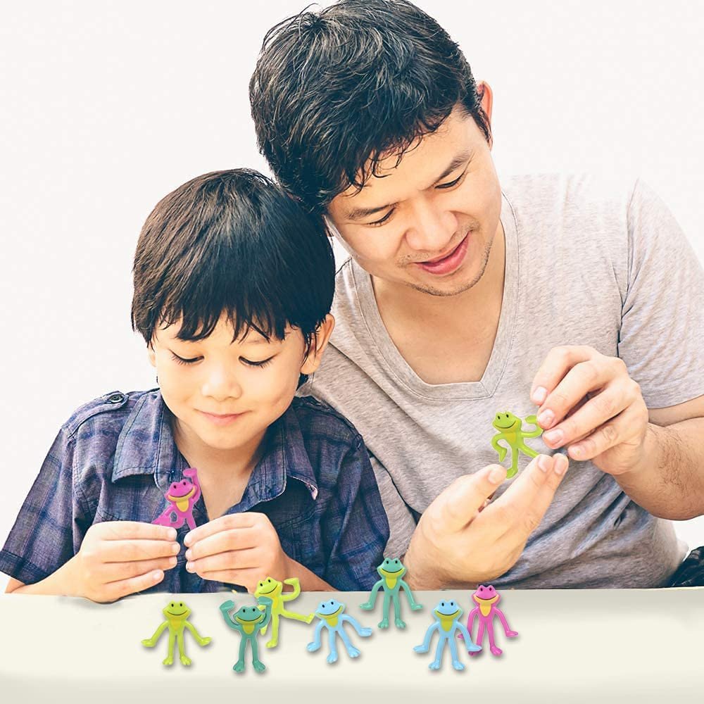 Mini Bendable Frog Assortment, Set of 48 Flexible Figures in Assorted Colors, Birthday Party Favors for Boys & Girls, Stress Relief Fidget Toys, Goody Bag Fillers for Kids