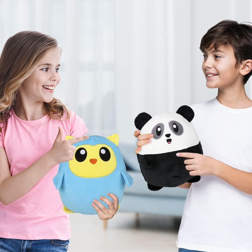 Reversible Plush Animal, 1 Piece, Reversible Plush Toy for Kids with Bird and Panda Designs, Playroom, Bedroom, and Baby Nursery Decoration, Great Gift Idea for Ages 3 and Up
