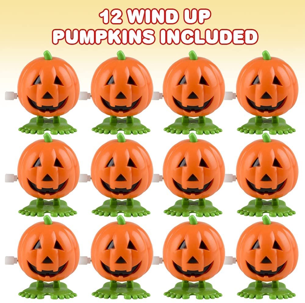 Wind Up Pumpkin Halloween Toys, Set of 12, for Kids and Adults, Non-Candy Halloween Treats and Goodie Bag Fillers, for Hours of Fun and Active Play